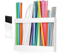 Transparent Acrylic Straw Dispenser Stand Featuring Multiple Sections For Organizing Straws Spoons Forks And Chopsticks On Restaurant Or Home Countertops(White)