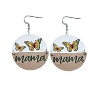 Transparent Acrylic Sunflower Butterfly MAMA Earrings Wooden Leopard Print Mom Birthday Dangle Drop Earrings for Women Fun Mother’s Day Gift Jewelry, Metal Wood, wood