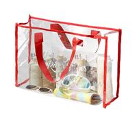 Transparent Bag, Transparent Beach Bag, Practical Laundry Bag, Waterproof PVC Shopping Bag, Large Transparent Beach Bag, Transparent Bag with Long Shoulder Strap for Bathroom Toi, red, see description