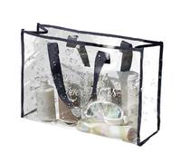 Transparent Bag, Transparent Beach Bag, Practical Laundry Bag, Waterproof PVC Shopping Bag, Large Transparent Beach Bag, Transparent Bag with Long Shoulder Strap for Bathroom Toi, black, see