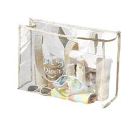 Transparent Bag, Transparent Beach Bag, Practical Laundry Bag, Waterproof PVC Shopping Bag, Large Transparent Beach Bag, Transparent Bag with Long Shoulder Strap for Bathroom Toi, khaki, see