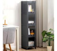 Transparent Bamboo Curio Cabinet Display Case, Flip-Up Door, Dust-Proof Showcase, Easy to Install, Natural Grey, 40x32x139 cm - Stylish Storage Solution for Home Decor