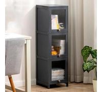 Transparent Bamboo Curio Cabinet Display Case with Flip Up Door, Dust-Proof Showcase, Easy Installation, Eco-Friendly, Green, 30x32x139 cm