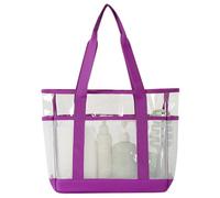 Transparent Beach Carry Bag with Mesh Body Panels, Large Tote for Pool Essentials with Outer Pockets and Long Handles Clear Beach Tote Mesh Pool Bag Vacation Carryall Transparent Roomy Day Trip Resort