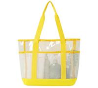 Transparent Beach Carry Bag with Mesh Body Panels, Large Tote for Pool Essentials with Outer Pockets and Long Handles Clear Beach Tote Mesh Pool Bag Vacation Carryall Transparent Roomy Day Trip Resort