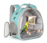 Transparent Bird Carrier Backpack with Pet Mirror Stand Toy, Portable Travel Parrot Cage Backpack with Parrot Stand Perch, Pet Travel Bag for Parrots, Cockatiels, Love Bird,Small Birds