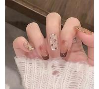 Transparent Brown Leopard Print Glitter Coffin False Nails - Long Square Tip Press On Glamorous Acrylic Manicure For Women With Golden Sparkles And Dark Brown Ombre Design For Party And Special