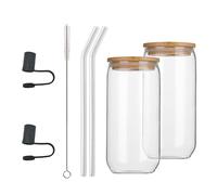 Transparent Can Glass Cups with Wooden Lid and Glass Straw 480ml Reusable Can Shaped Drinking Glasses 2pcs Beer Glasses Iced Coffee Glasses Clear Cute Tumbler Cup for Juice Coffee Cocktail Whiskey