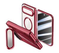 Transparent Case for Xiaomi 18 Fold with Stand (Red,Anti-peep,With Coil) | Transparent PC Protective Cover, Lens Bracket, Built-in Magnetic Coil, HD/Privacy Screen Protector, Wireless Charging