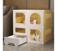 Transparent Cat Enclosure with Integrated Litter Box, Durable Thick Plastic & Resin Villa for Indoor Large Cats