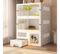 Transparent Cat Villa Indoor Cat Cage with Litter Box - Spacious Enclosure for Happy Feline Friends(White,71x46x106cm)