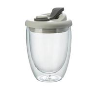 Transparent Coffee Cup | 350ml Double Wall Glass Insulated Thermal Travel Mug, with Leakproof Lid