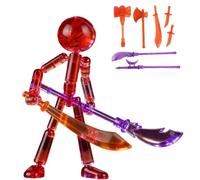 Transparent Collectable Action Figures Set with 7 Weapons, Fully Articulated Poseable Model for Display, Stop Motion & Desktop Ornament (Red)