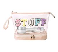 Transparent Cosmetic Bags,Large Cosmetic Travel Bag, Large Capacity Cosmetic Bag Makeup Organizer Bag, AG Proof Embroidered Letters Dumpling Bag, Cream, Consulte la descripción, See description