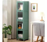 Transparent Curio Cabinet Display Case with Flip-Up Door, Natural Bamboo, Sealed & Dust-Proof, Easy Installation, Green, 40x32x106 cm - Perfect for Collectibles & Home Decor