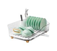 Transparent Dish Drying Rack Set - Kitchen Dish Drainer with Sink Plastic Drainboard & Cup Holder for Efficient Kitchen Counter Storage Clear Design