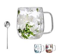 Transparent Double Glass Flower Tea Cup, 250ml/390ml Transparent Cup with Dried Flowers, Creative Clear Insulated Layer Dried Flower Coffee Cups with Handle for Coffee or Drinkers