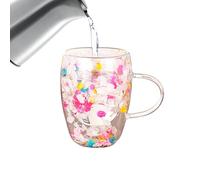 Transparent Dried Flower Glass Cup - High Borosilicate Double-Walled Insulated Mug with Built-in Flowers | 350ml Capacity for Milk, Juice, Coffee & Tea | Blue, Green & Colorful Crystal Designs