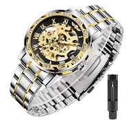 Transparent Fashion Diamond Luminous Gear Movement Royal Design Men Top Brand Luxury Male Mechanical Skeleton Wrist Watch…, S1089-Gold Black, Skeleton Watch,Mechanical
