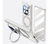 Transparent Folding Case For Huawei Mate X7, Multifunctional Magnetic Bracket & Electroplated Frame, HD Tempered Glass Film (Silver)