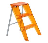 Transparent Folding Ladder, 2 Step Ladder Acrylic Folding Step Stool, Household Plastic Low Stool with Anti-Slip Pedal, One-Sided Ladder for Kitchen Office (Orange)
