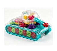 Transparent Gear Tank Toy with Music and Lights for Kids Creative STEM Learning Play, Safe Plastic Material, Size 8.5x9x19.8cm (Tank)