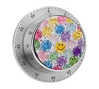 Transparent Glass Happy Face Kitchen Timer 60 Minute Visual Wind Up Timers Indoor Mechanical Timers with Magnetic Base Stainless Steel Timer for Home Cooking Time Management Tool
