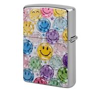 Transparent Glass Happy Face Lighter Case Metal Double-Sided Lighter Cover Pocket Lighters Sleeve Windproof Lighters Accessories for Men Women