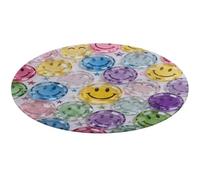 Transparent Glass Happy Face Round Area Rug Non Slip Backing Doormat Water Absorbent Plush Throw Low-Pile Non-Slip Floor Mat Carpet for Living Room Bedroom Entryway Nursery Room 80 * 80cm