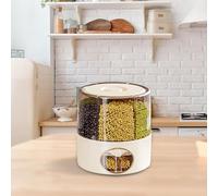 Transparent Grain Storage Containers with Drawers, 6 Grid 360 ° Rotating Kitchen Rice Bucket, One Click Output Rice Dispenser, Rotating Dry Food Dispenser for Storing Legumes (Beige, 23.5x24cm(6KG))