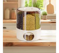 Transparent Grain Storage Containers with Drawers, 6 Grid 360 ° Rotating Kitchen Rice Bucket, One Click Output Rice Dispenser, Rotating Dry Food Dispenser for Storing Legumes (Beige, 23.5x28cm)
