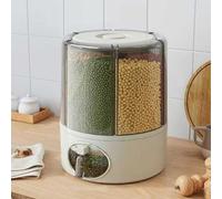 Transparent Grain Storage Containers with Drawers, 6 Grid 360 ° Rotating Kitchen Rice Bucket, One Click Output Rice Dispenser, Rotating Dry Food Dispenser for Storing Legumes (Grey, 23.5x28cm(12KG)