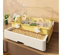 Transparent Hamster Cage, Double-layer Gerbil Cage, Drawer Type Hamster Breeding Box, Easy to Clean, with Running Wheels, Tunnels(Yellow)