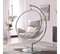 Transparent Hanging Egg Chair with Pedestal Base - Hardened Acrylic Seat & Alloy Steel Stand - Available in Silver and Gold Base Colors with 4 Cushion Options (Silver Frame With Light Grey Cushion)