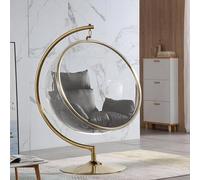 Transparent Hanging Egg Chair with Pedestal Base - Hardened Acrylic Seat & Alloy Steel Stand - Available in Silver and Gold Base Colors with 4 Cushion Options (Gold Frame With Dark Grey Cushion)