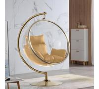 Transparent Hanging Egg Chair with Pedestal Base - Hardened Acrylic Seat & Alloy Steel Stand - Available in Silver and Gold Base Colors with 4 Cushion Options (Gold Frame With Khaki Cushion)