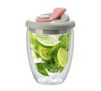 Transparent Insulated Glass Tea Cup - Double Wall Glass Cup with Anti-Spill Lid, Ergonomic Handle, Hot And Cold Temperature Retention, Lightweight Portable Cup, Reci