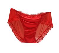 Transparent Lace Sexy Seamless Underwear for Women Soft and Comfortable Triangle Pants, red, L