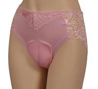 Transparent Lace Shaping Briefs for Drag for queens - Men's Tucking Panties with Crotch Opening Design L-3XL(Pink L)
