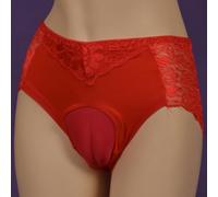 Transparent Lace Shaping Briefs for Drag for queens - Men's Tucking Panties with Crotch Opening Design L-3XL(Red 3XL)