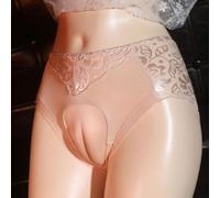 Transparent Lace Shaping Briefs for Drag for queens - Men's Tucking Panties with Crotch Opening Design L-3XL(Skin 3XL)