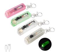 (Transparent) LED Keychain Flashlight With RGB Color Light & Clip Strong Light Type-C Rechargeable EDC Mini Torch Portable Clip Lamp