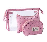 Transparent Makeup Bag Waterproof PVC Toiletry Bag for Women Travel Cosmetic Bag Pouch Storage Bag for Holiday, Pink, 3 Sizes