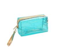 Transparent Makeup Bags, Multicolor PVC Clear Zippered Cosmetic Bag with Handle Strap for Bathroom Tote(Green)