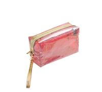 Transparent Makeup Bags, Multicolor PVC Clear Zippered Cosmetic Bag with Handle Strap for Bathroom Tote(Red)
