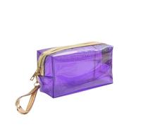 Transparent Makeup Bags, Multicolor PVC Clear Zippered Cosmetic Bag with Handle Strap for Bathroom Tote(Purple)