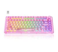Transparent Mechanical Keyboard, RGB Backlit Wireless Creamy Gaming Keyboards, Hot Swap Customizable Clear Acrylic Design, 80-Key Quiet Linear Switches, 3 Modes BT5.0/2.4G/USB-C 4000mAh Battery, Pink