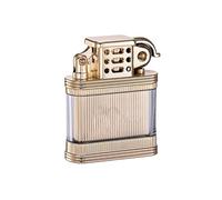 Transparent old-fashioned kerosene lighter, classic grinding wheel ignition, windproof metal portable rocker lighter, men's gift collection (fuel not included)(Gold)