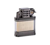 Transparent old-fashioned kerosene lighter, classic grinding wheel ignition, windproof metal portable rocker lighter, men's gift collection (fuel not included)(Black)