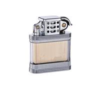 Transparent old-fashioned kerosene lighter, classic grinding wheel ignition, windproof metal portable rocker lighter, men's gift collection (fuel not included)(Silver)